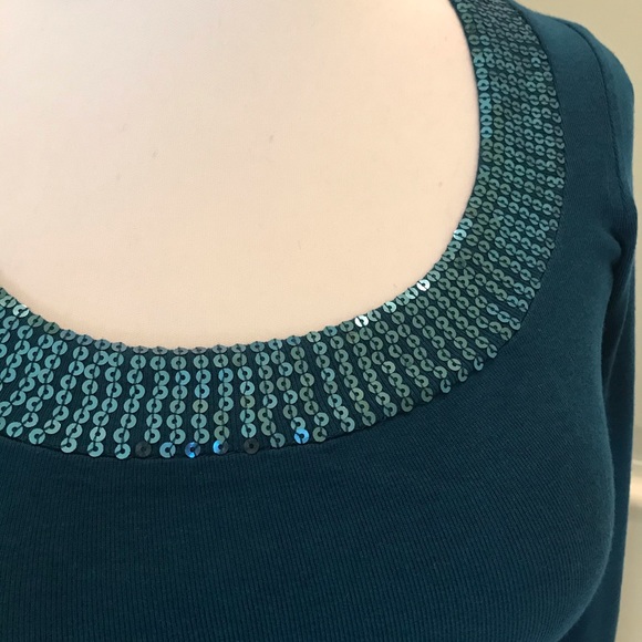 Nwot Express stretchy knit teal top with sequins - Picture 2 of 4